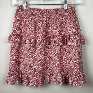 Pink Lily Red Floral Ruffle Mini Skirt size small